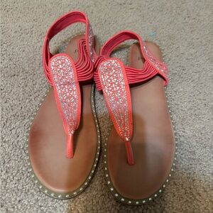 Women's Red Sandals with Rhinestone Detailing